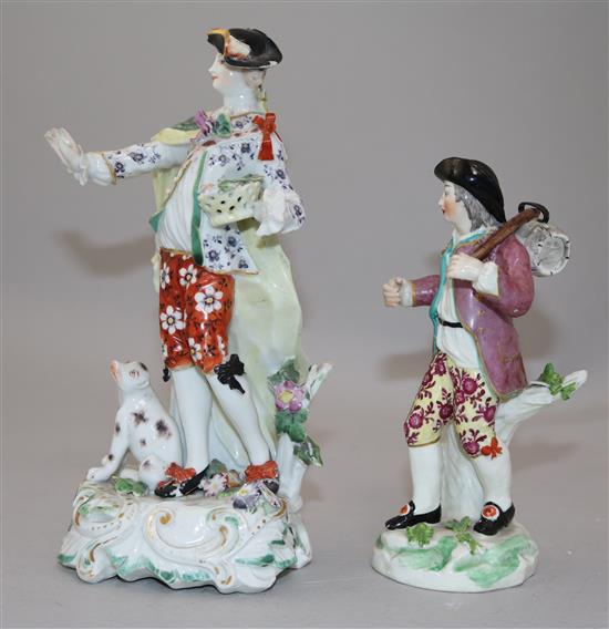 A Derby figure of a gentleman and a Samson figure of a street vendor, 21cm and 16.5cm, faults